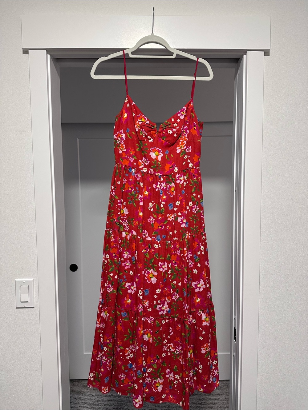 SAU LEE Blossom Linen Blend Midi Dress in Red Multi